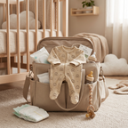 The Bear Footed Onesie, bear-and-heart print in off-white