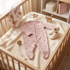 The Cat Footed Onesie, cat-and-heart print in pink