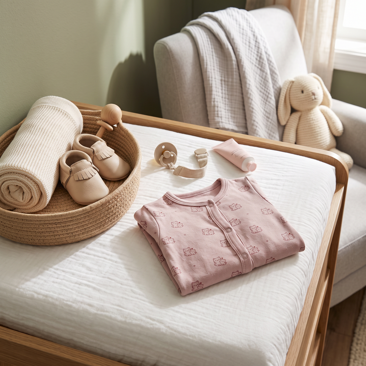 The Cat Footed Onesie, cat-and-heart print in pink