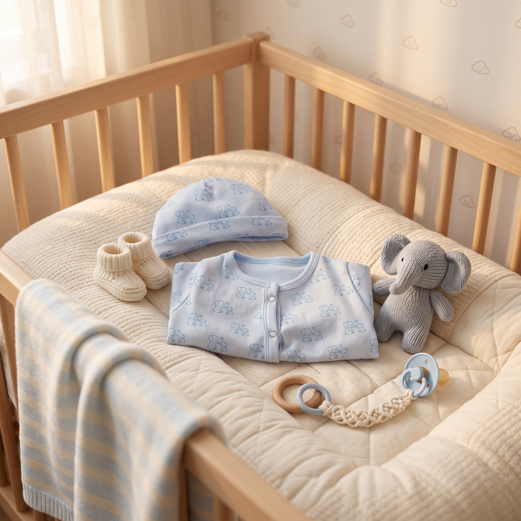 The Elephant Footed Onesie, elephant print in soft blue