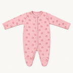 The Cat Footed Onesie, cat-and-heart print in pink