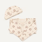 The Bear Footed Onesie, bear-and-heart print in off-white
