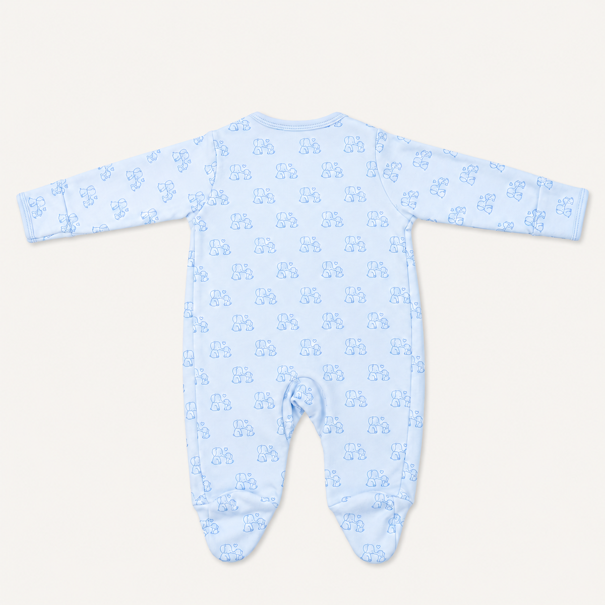 The Elephant Footed Onesie, elephant print in soft blue