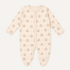 The Bear Footed Onesie, bear-and-heart print in off-white