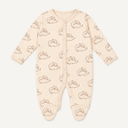 The Dino Footed Onesie, dinosaur-and-heart print in cream