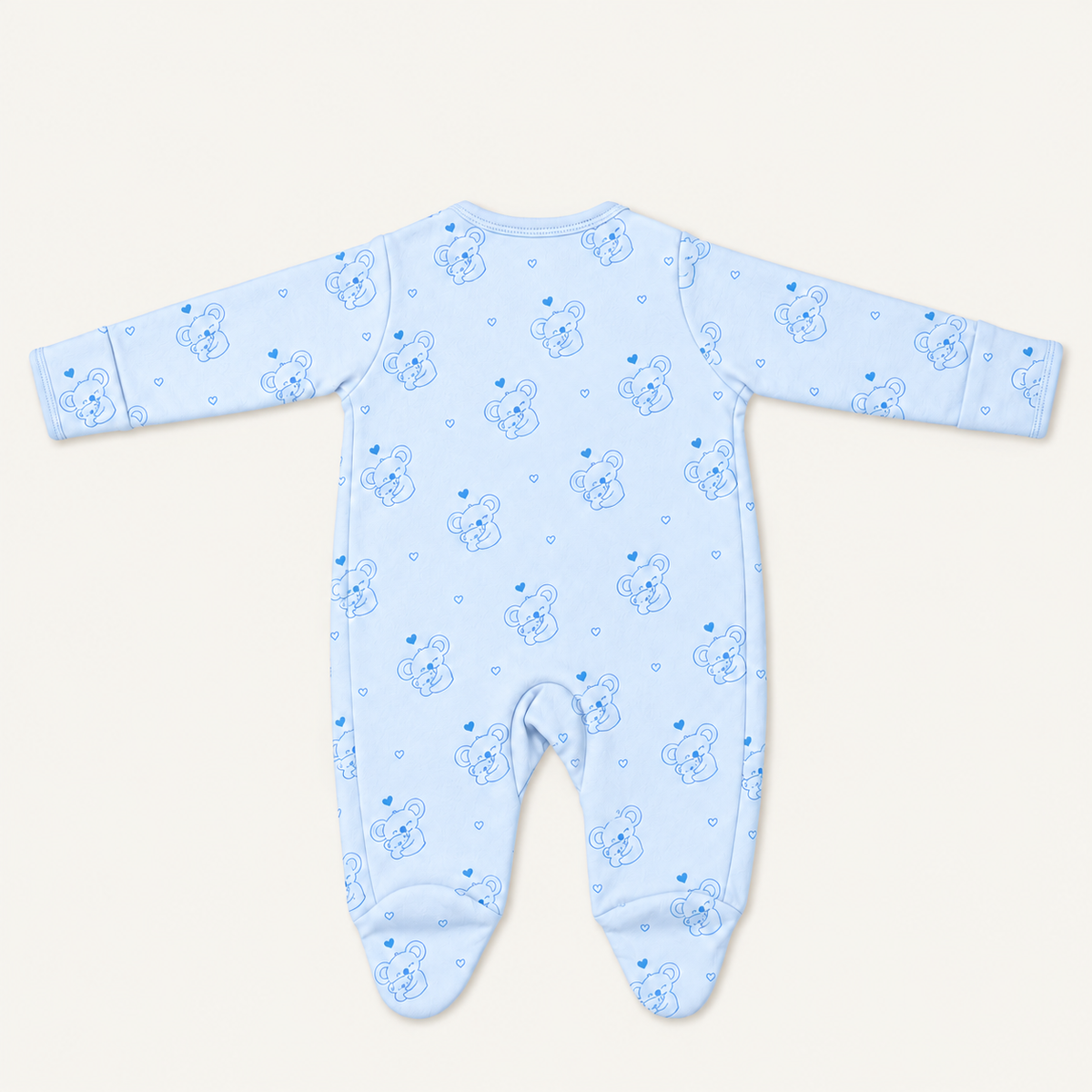 The Koala Footed Onesie, koala-and-heart print in blue