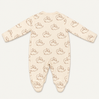 The Dino Footed Onesie, dinosaur-and-heart print in cream