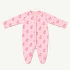 The Bunny Footed Onesie, bunny-and-heart print in pink