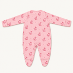 The Bunny Footed Onesie, bunny-and-heart print in pink